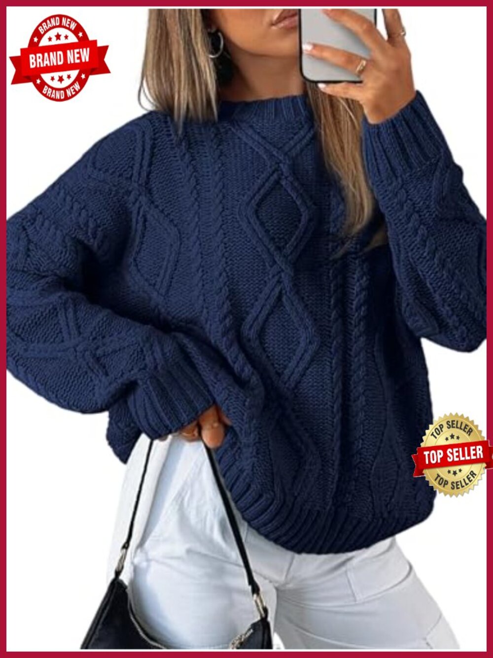 Oversized Cable Knit Pullover Sweater Crew Neck Long Sleeve Fall